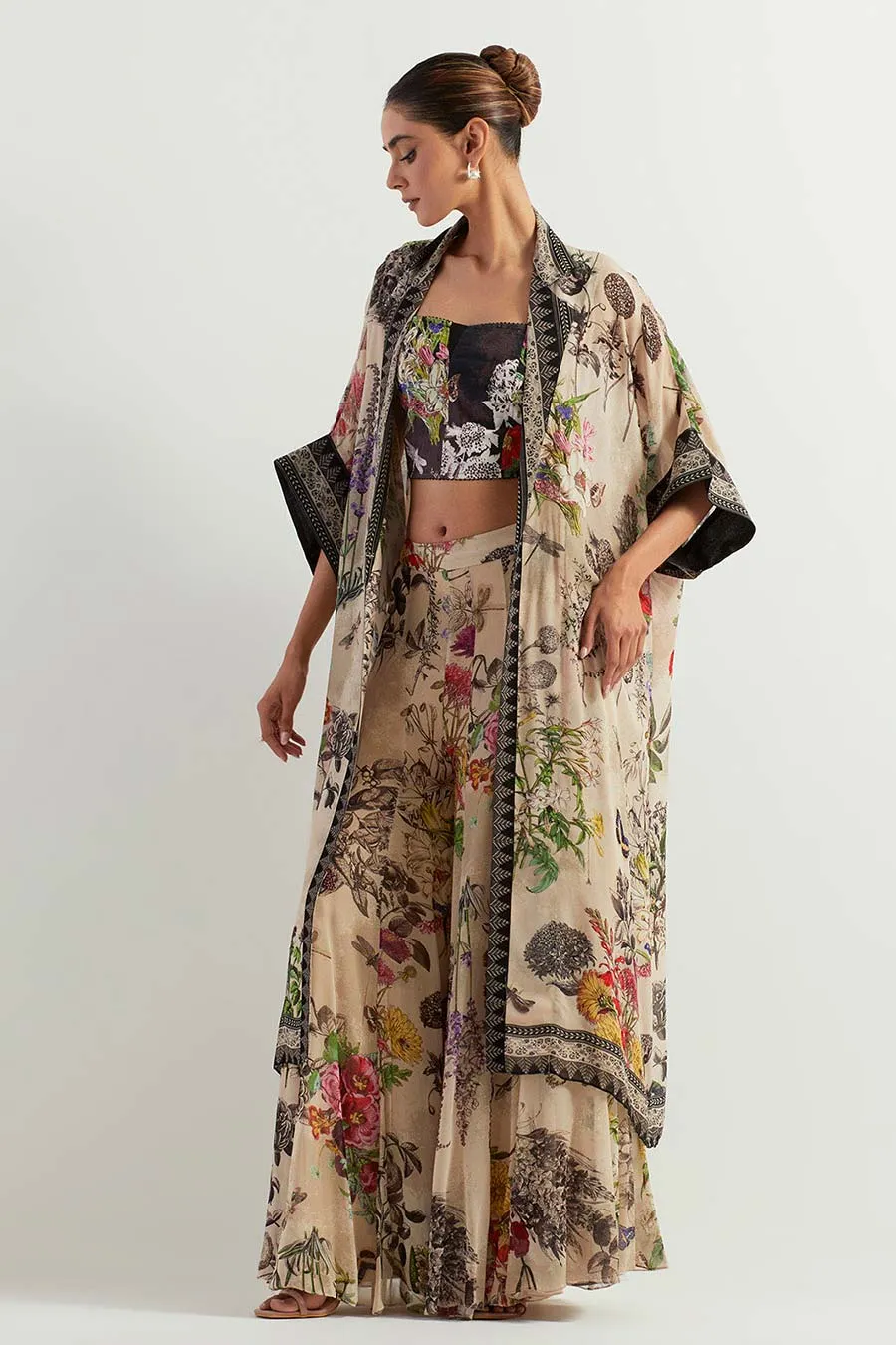 Printed Georgette Sharara Set With Long Cape