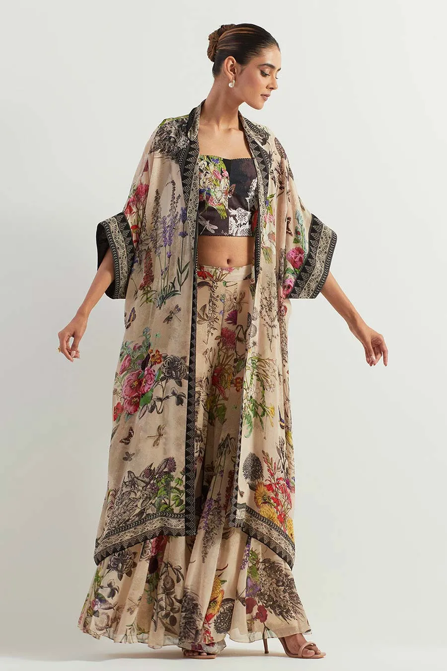 Printed Georgette Sharara Set With Long Cape