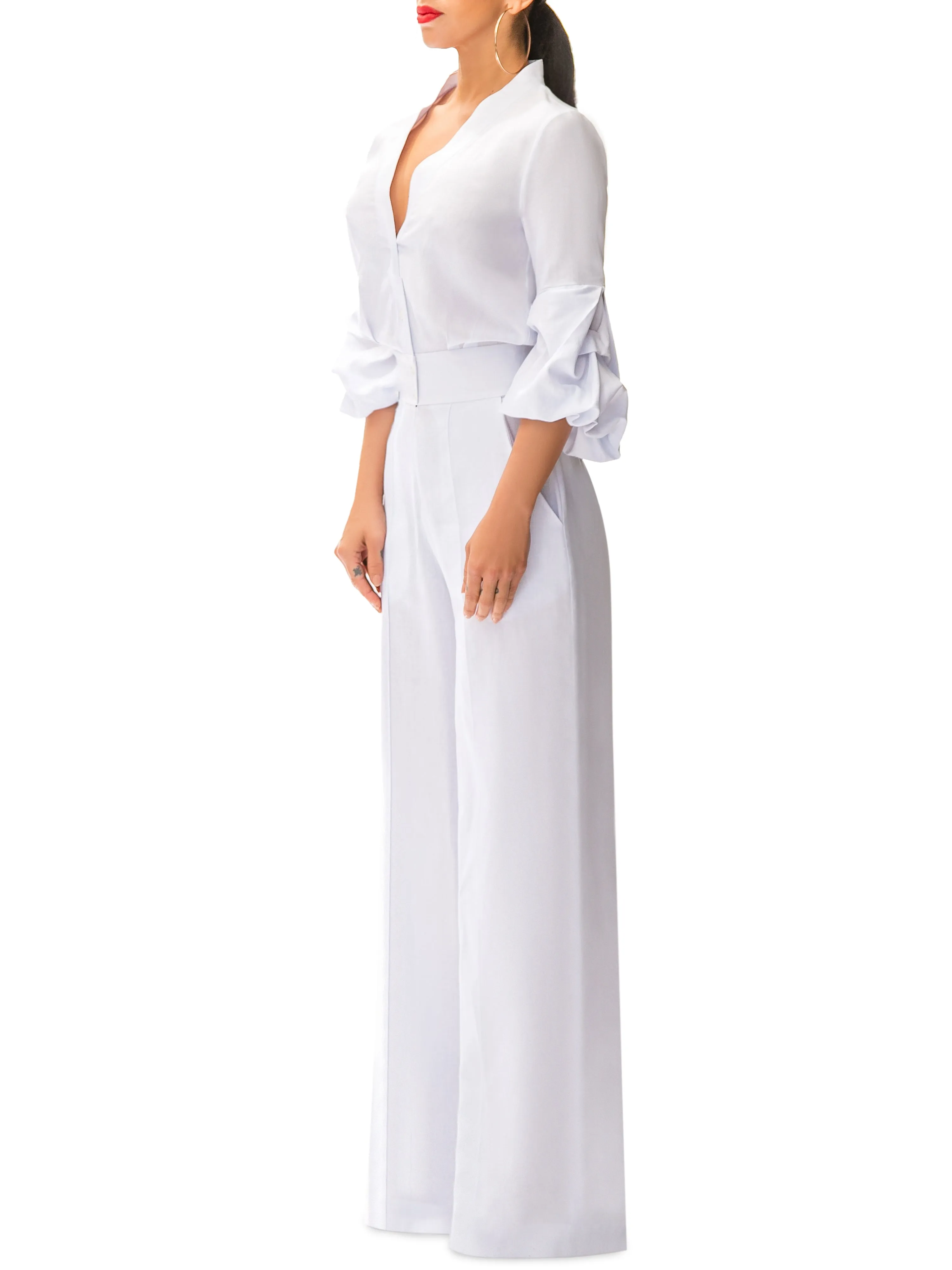 "Catalina" White Button-Down Jumpsuit