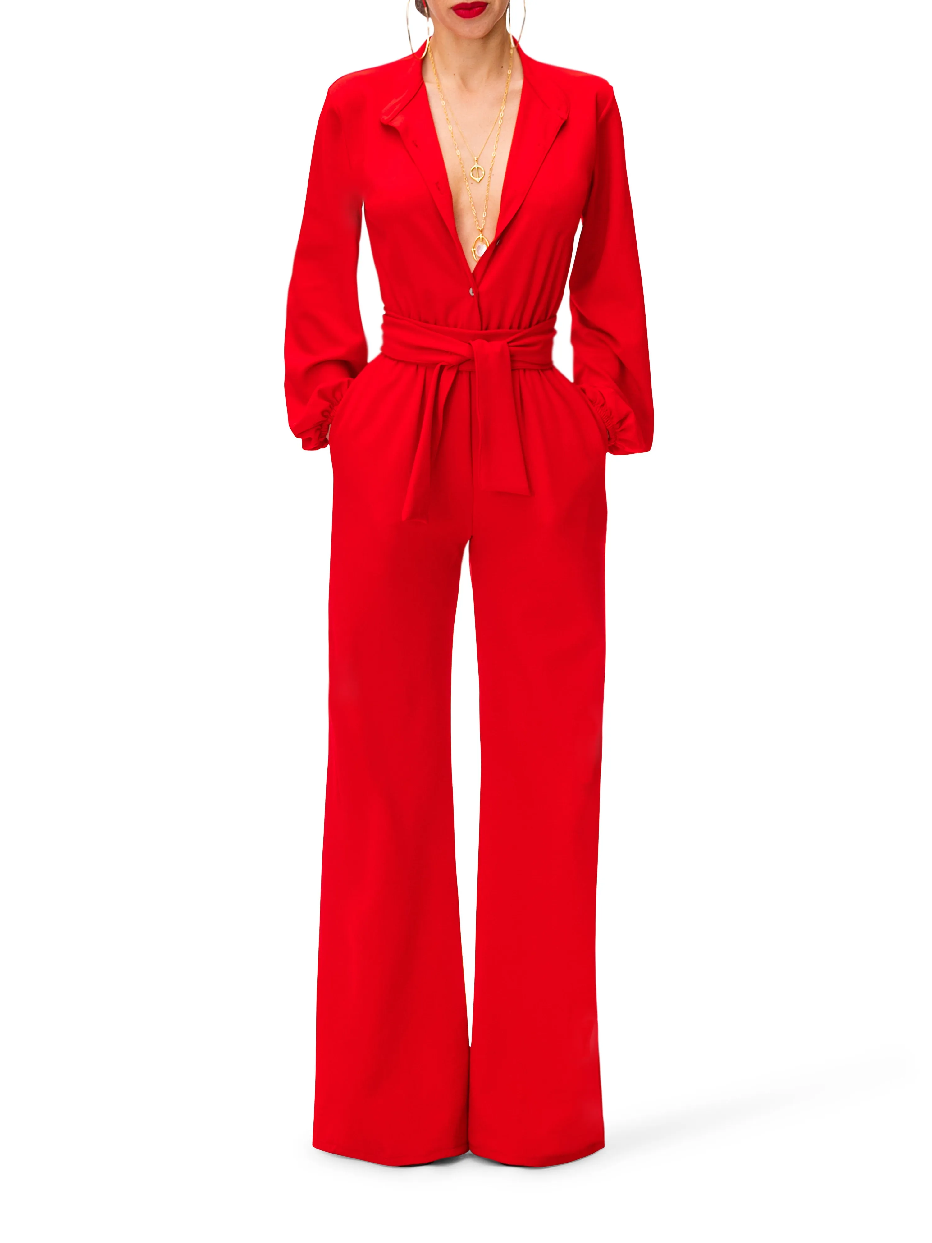 "Dahlia" Bell Sleeve Wide Leg Jumpsuit