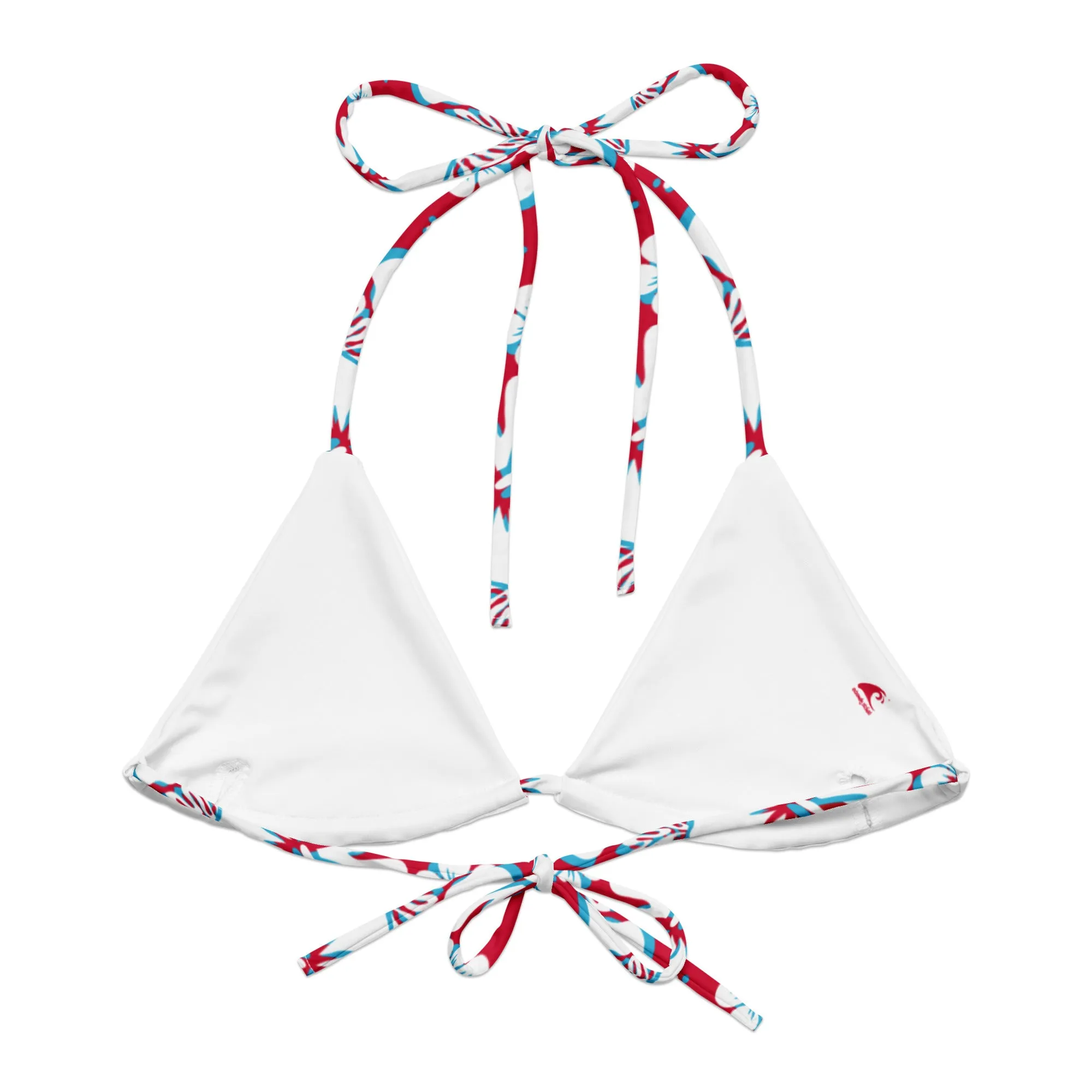 Red, Aqua Blue and White Hawaiian Flowers String Bikini Top