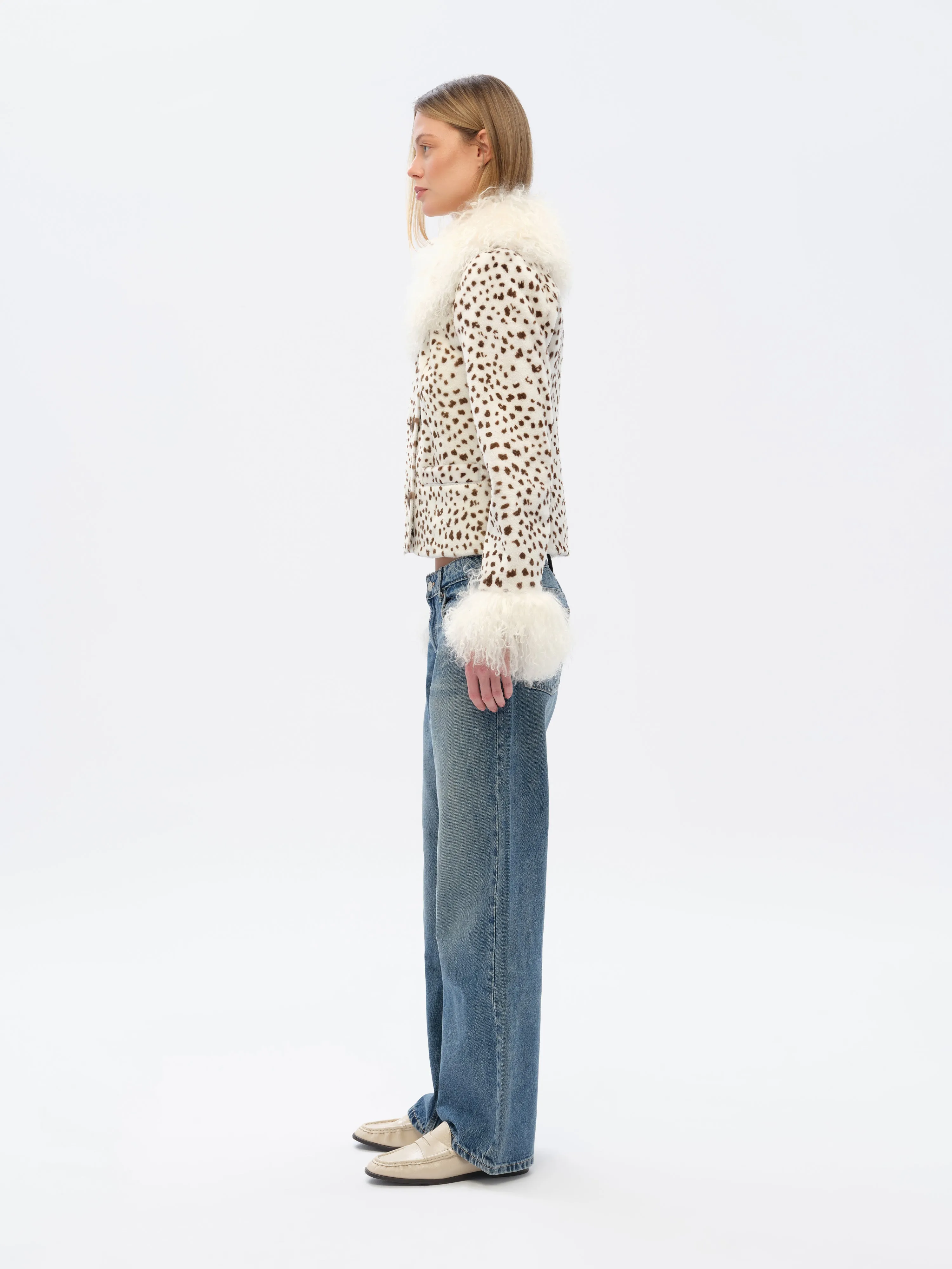 RONCH - Shearling detailed animal-print leather jacket