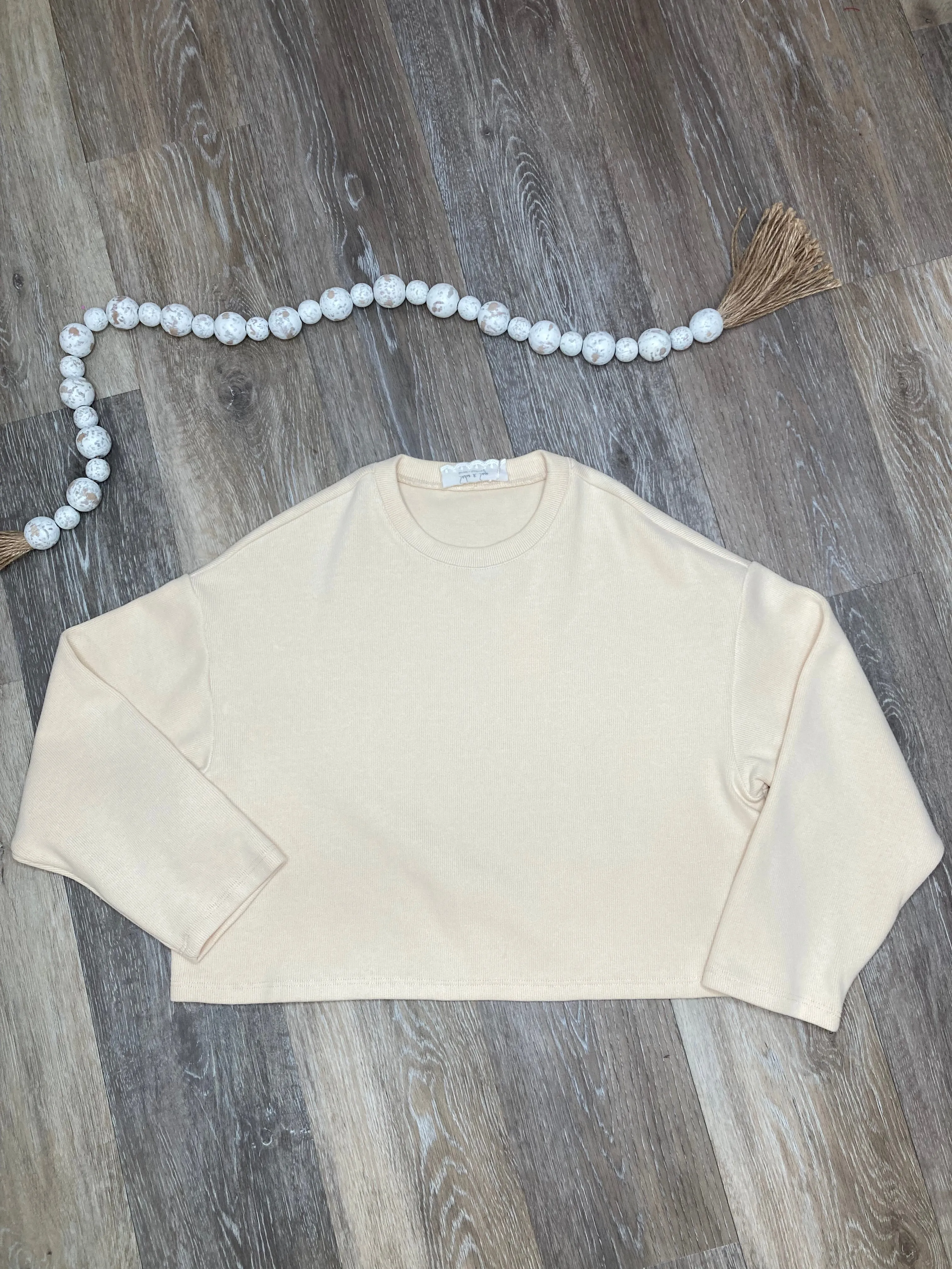 SAD Tween Cream Relaxed Stay Crewneck Knit Top