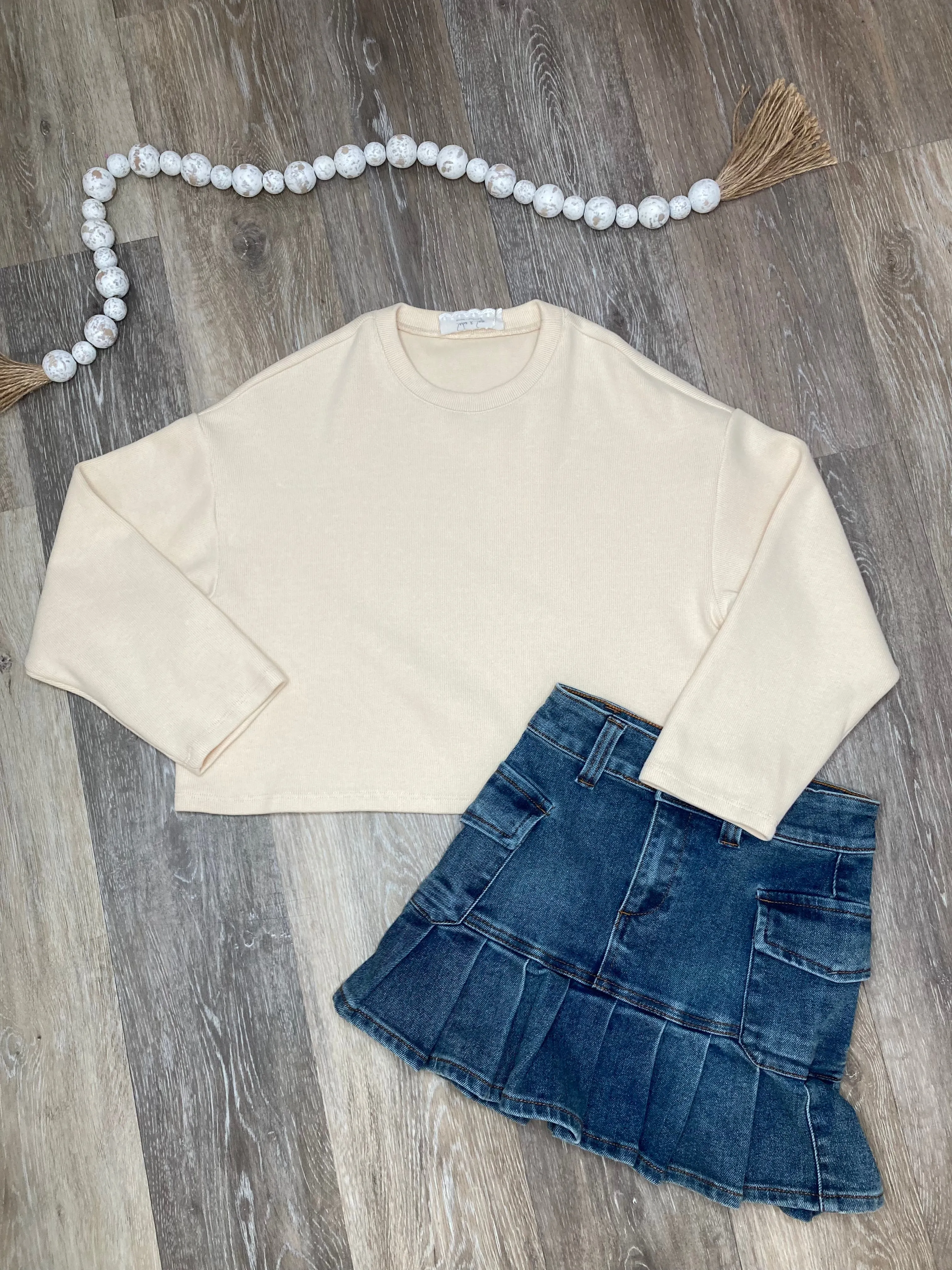 SAD Tween Cream Relaxed Stay Crewneck Knit Top