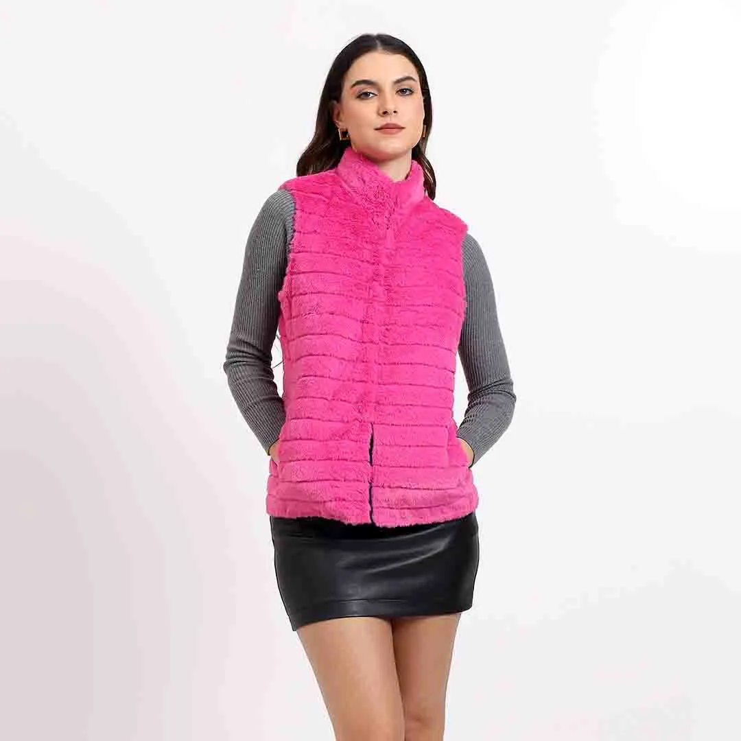 Saint Fernanda Pink Fur Leather Women Jackets