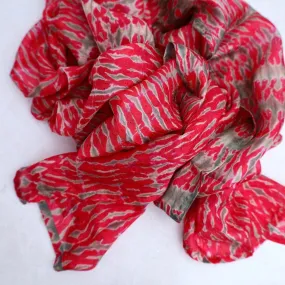 Savannah Shibori Silk Scarf ~ Crimson Grey