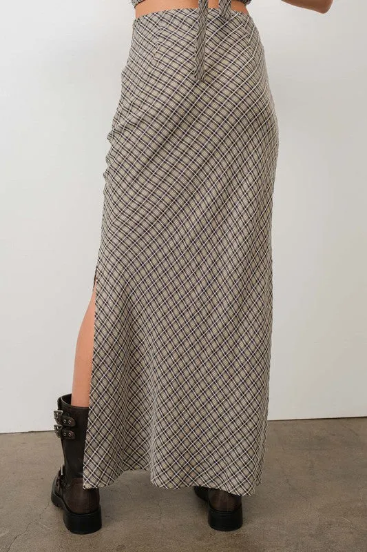 Senna Bias Cut Plaid Flannel Maxi Skirt