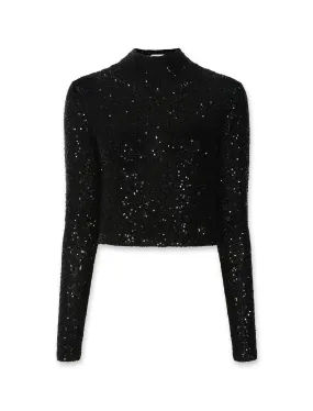 Sequin Cashmere Silk Cropped Mock Neck