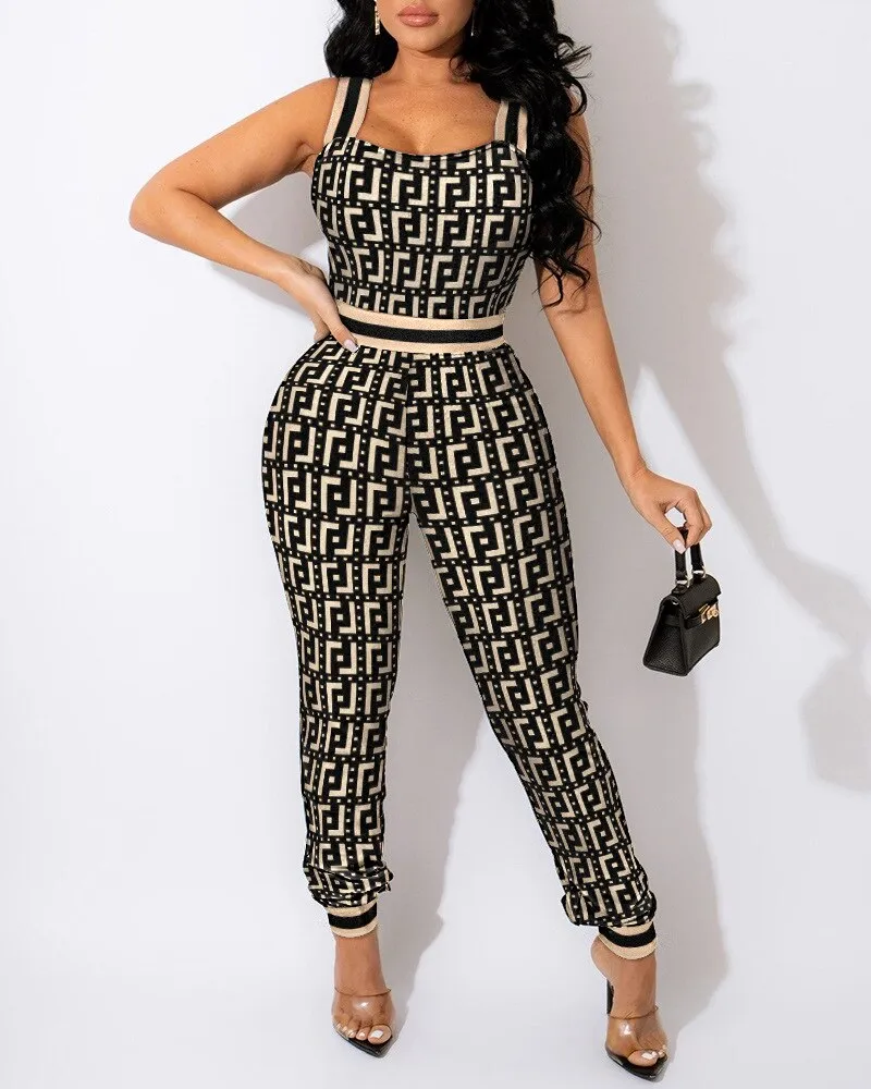 Sexy Women Party Club Bodycon Black Jumpsuit Overalls Geometric Print Sleeveless One Piece Outfit 2023 Summer Clothes Rompers