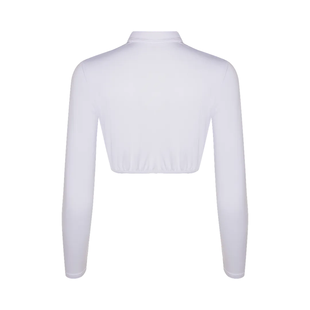 SH320 - long sleeve crop shell, pointy collar and woven placket, viscose