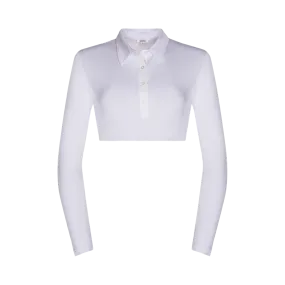 SH320 - long sleeve crop shell, pointy collar and woven placket, viscose