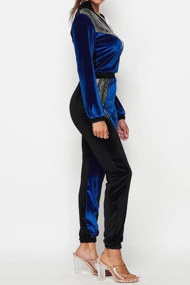 Siddity Sequins Velour Long Sleeve Jumpsuit