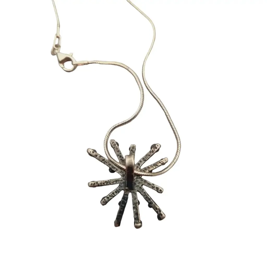 Silver abstract jellyfish pendant with chain, vintage gifts.