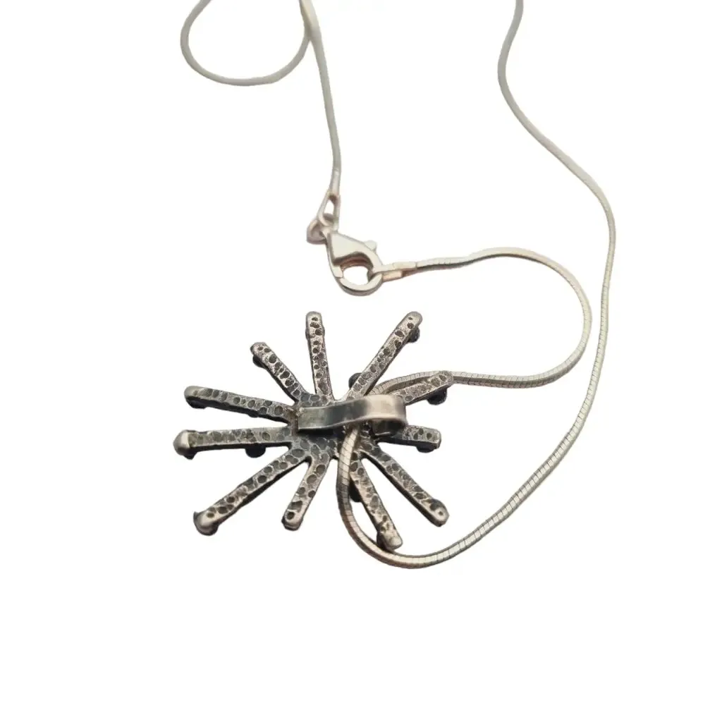 Silver abstract jellyfish pendant with chain, vintage gifts.