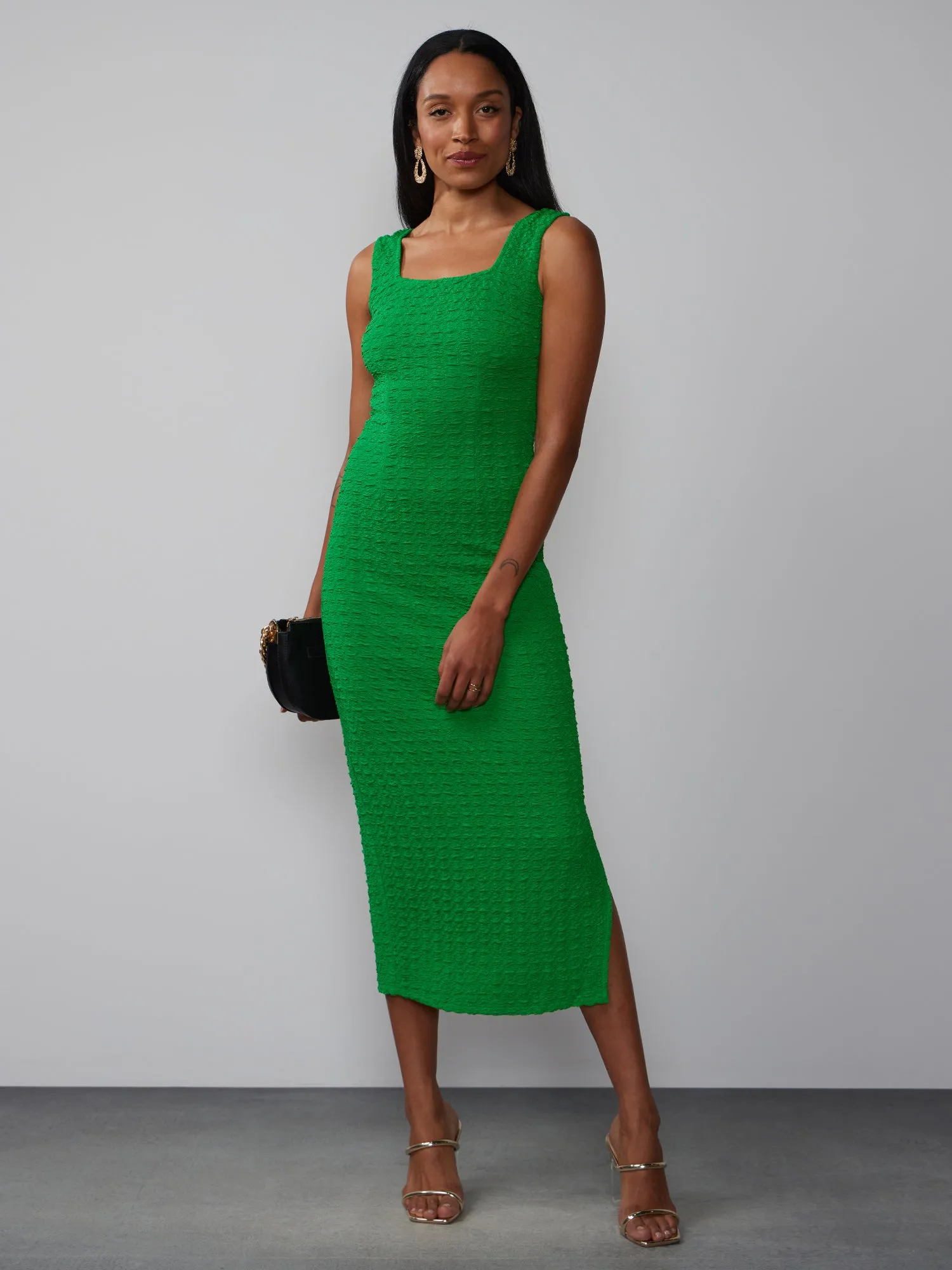 Sleeveless Textured Knit Midi Dress