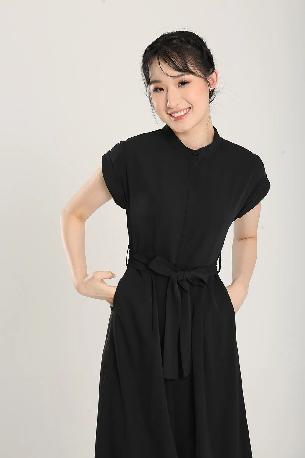 Sofina Sashed Jumpsuit in Black