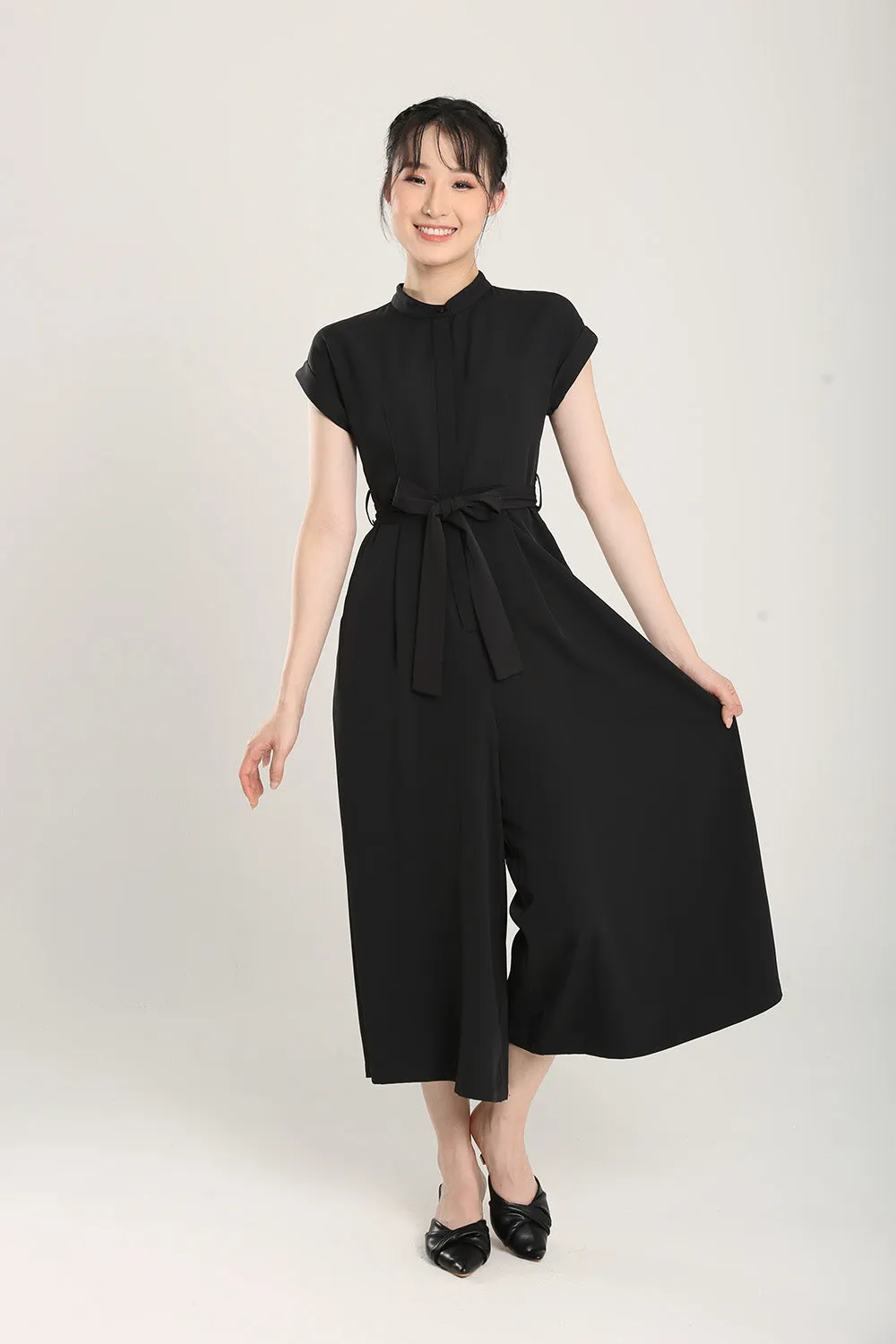 Sofina Sashed Jumpsuit in Black