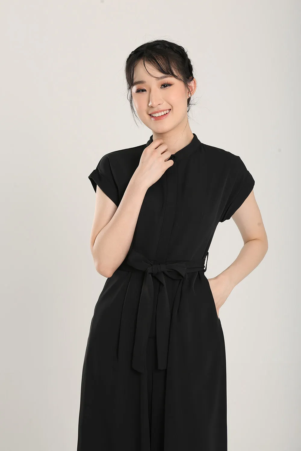 Sofina Sashed Jumpsuit in Black