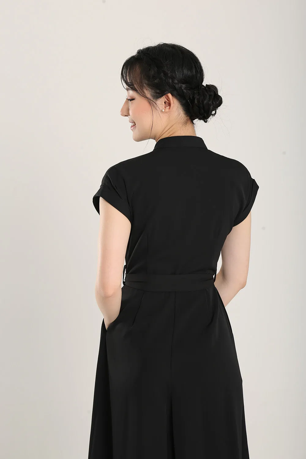 Sofina Sashed Jumpsuit in Black