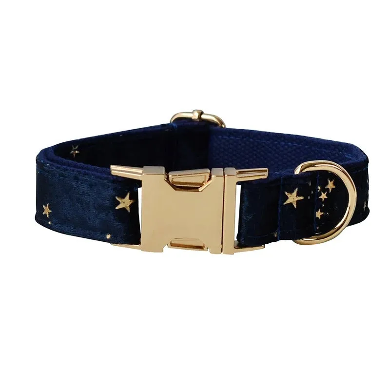 Starry Blue Velvet Dog Collar - Personalized