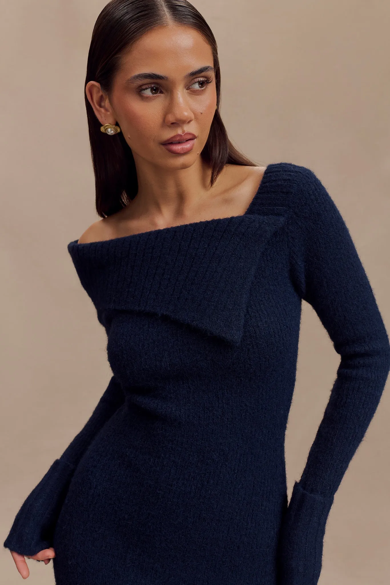 Stephanie Asymmetric Knit Mini Dress - Dark Navy