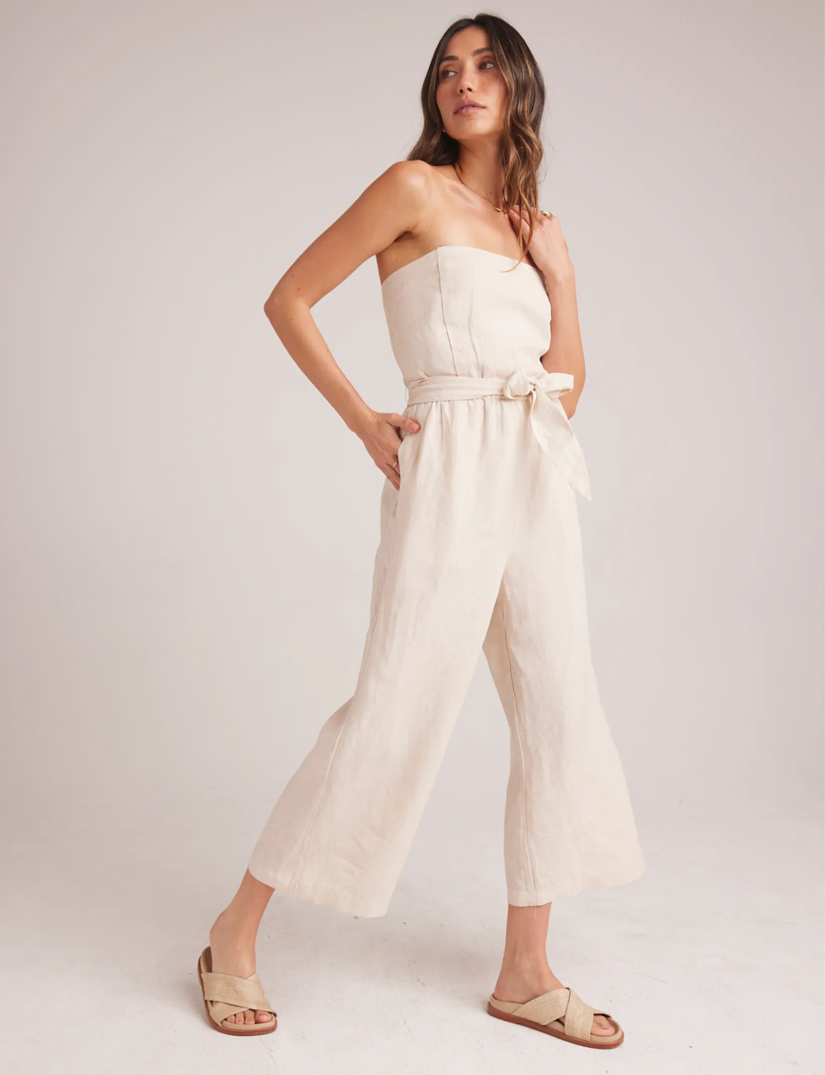 Strapless Smocked Jumpsuit, Samba Tan