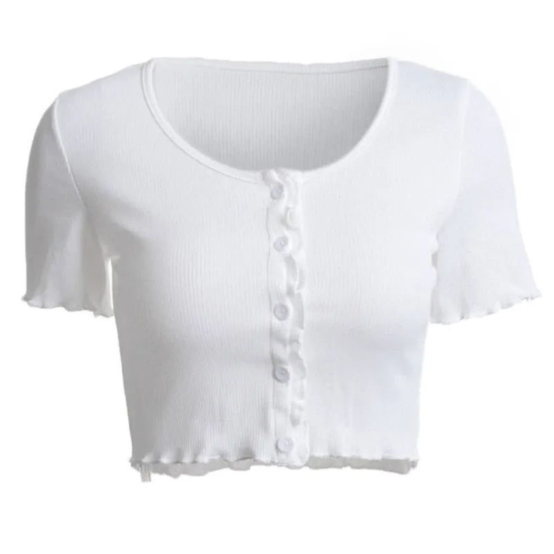 Stretchy Ruffle Sleeve Crop Top