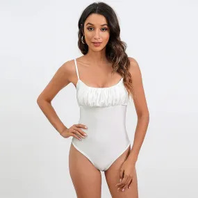 Summer Glam Sexy White Bodysuit with Spaghetti Straps and Lace Up Back