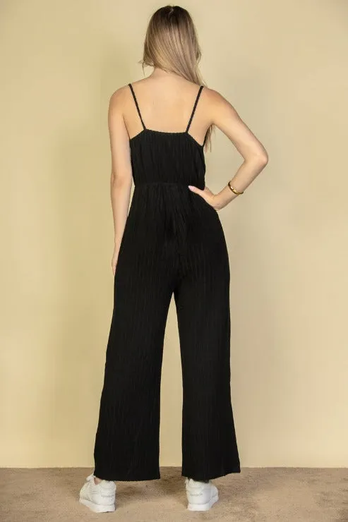 Sweater-Knit Fuzzy Frenchy Tie Front Cami Jumpsuit