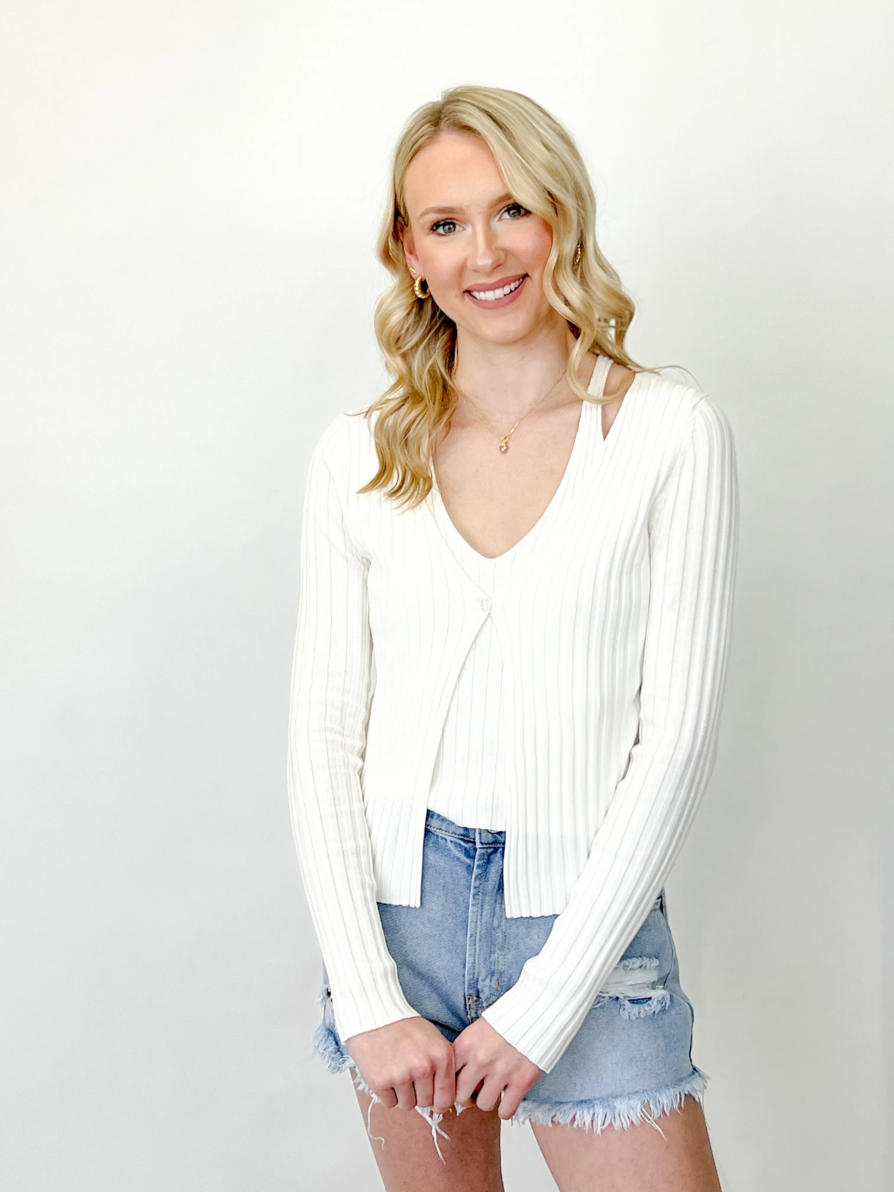 Tara - Ivory Cardigan w/ Attached Tank