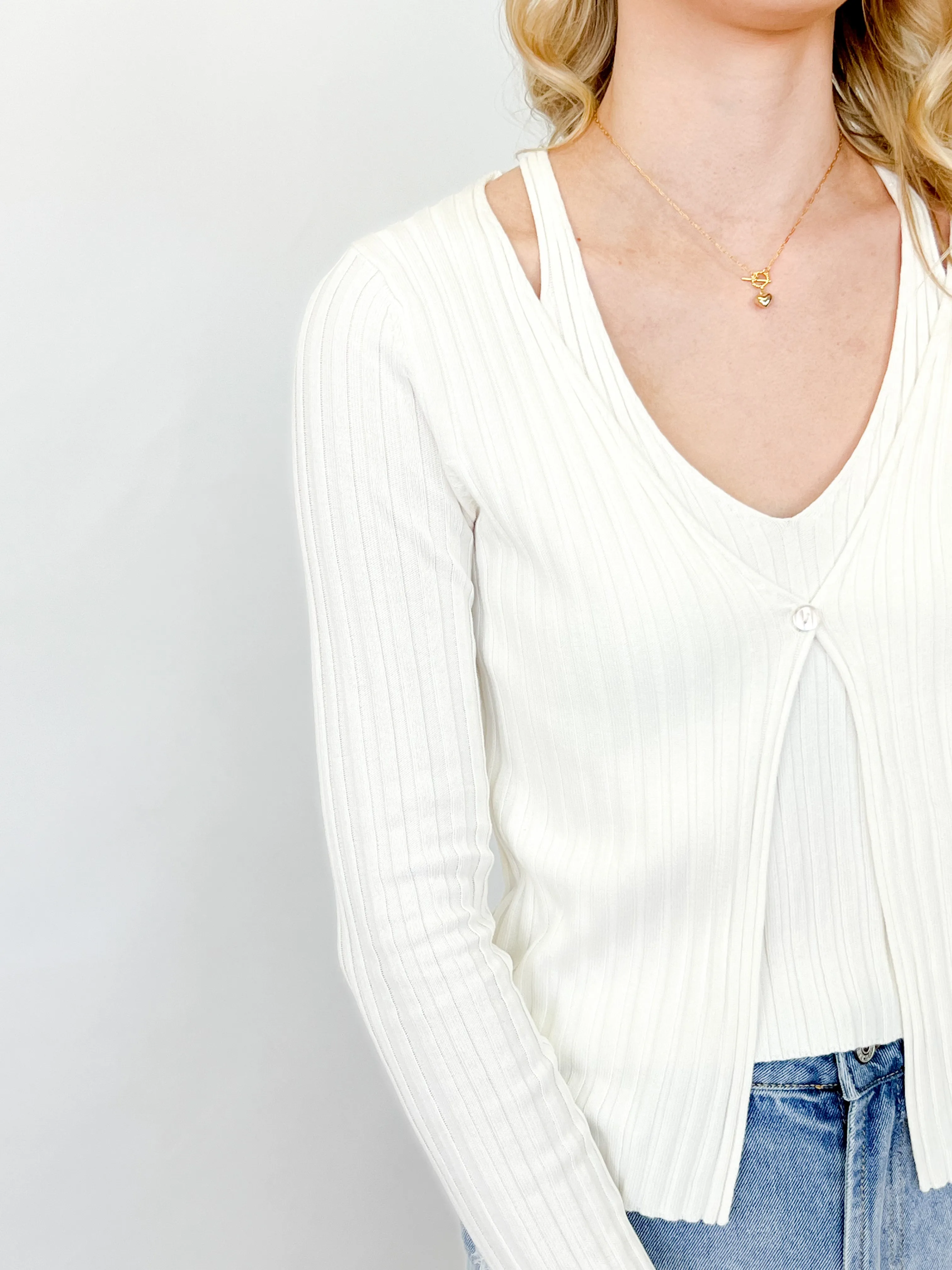 Tara - Ivory Cardigan w/ Attached Tank