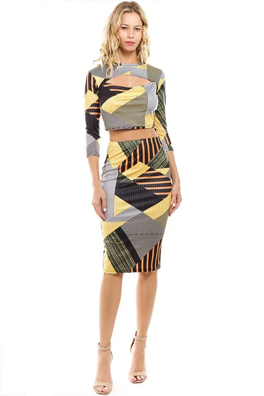 TEEK - MULTICOLOR BLOCK TWO PIECE SKIRT SET