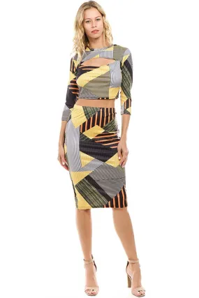 TEEK - MULTICOLOR BLOCK TWO PIECE SKIRT SET