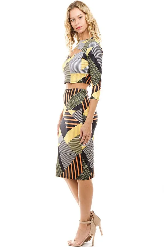 TEEK - MULTICOLOR BLOCK TWO PIECE SKIRT SET