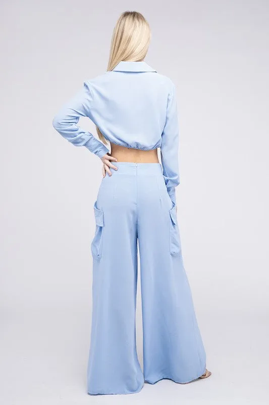 TEEK - Sky Blue Wrapping Shirts & Wide Pants