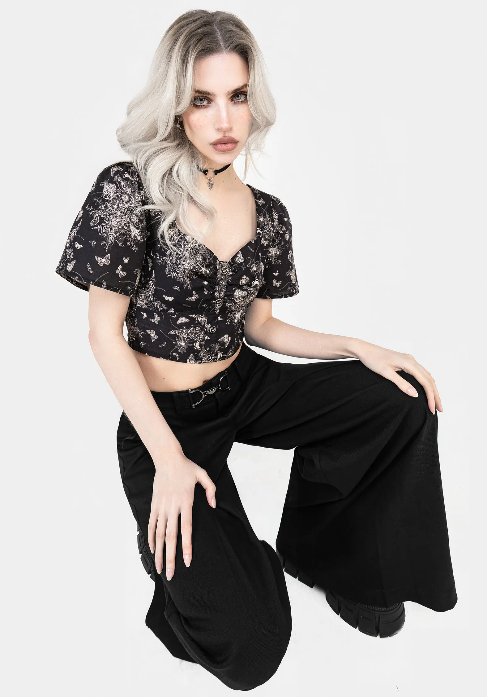 Thalia Button Front Crop Top