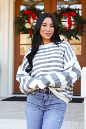 Toasty Instinct Ivory Striped Oversized Sweater