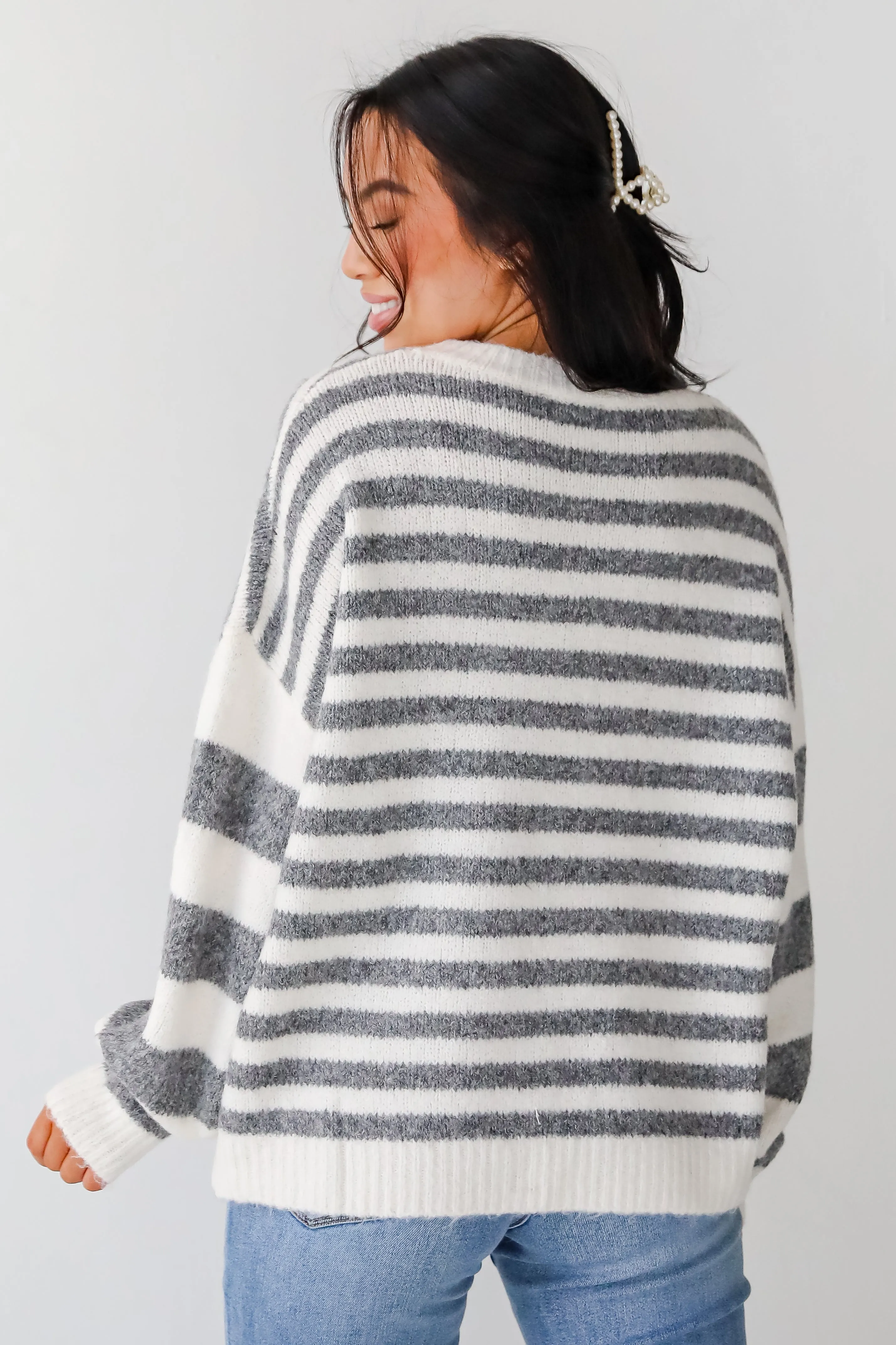 Toasty Instinct Ivory Striped Oversized Sweater