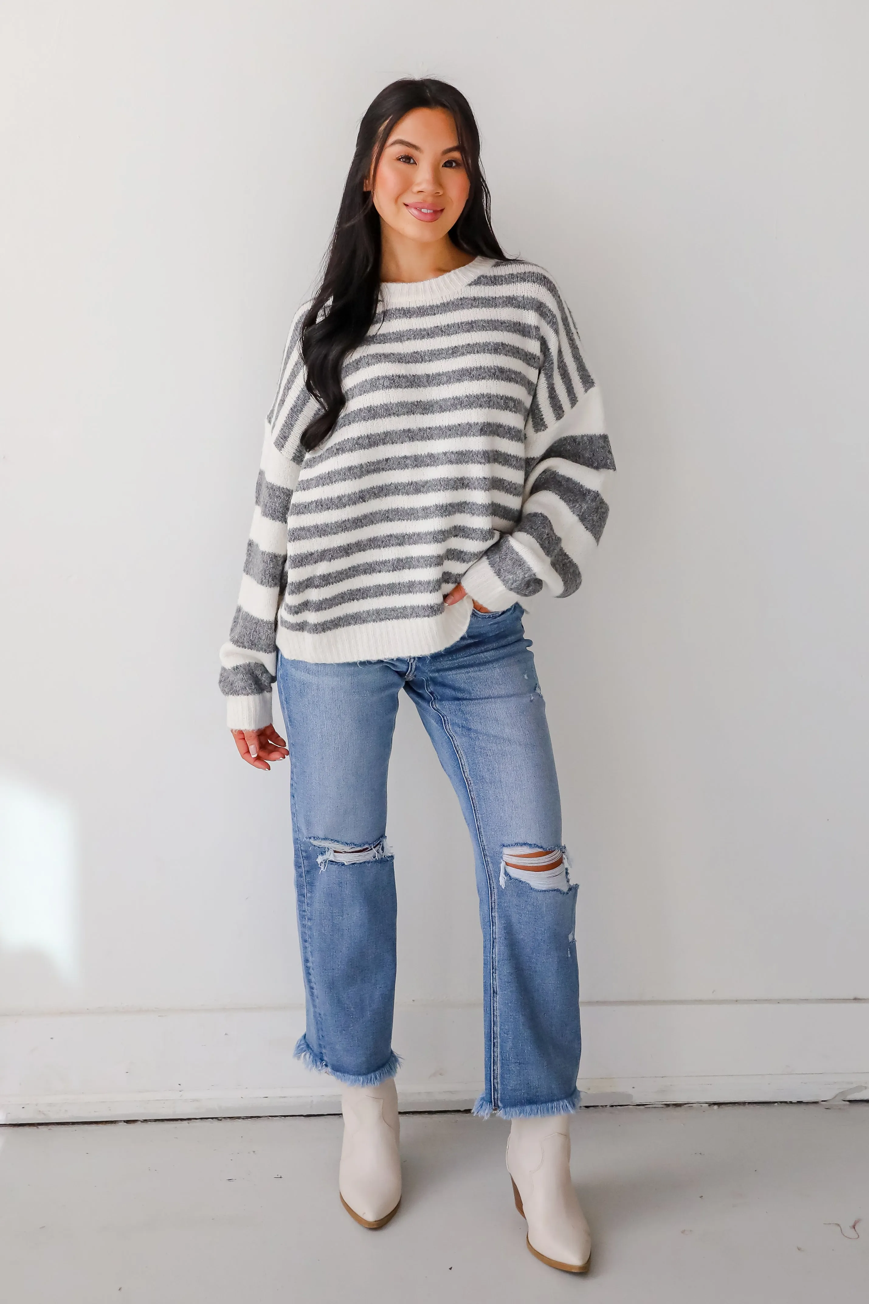 Toasty Instinct Ivory Striped Oversized Sweater