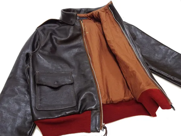 TOYS McCOY A-2 Flight Jacket with Red Rib Men's Casual A2 Leather Bomber Jacket TMJ2422 Dark-Seal-Brown