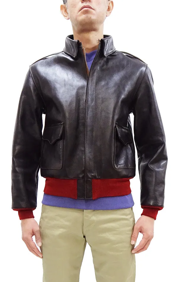 TOYS McCOY A-2 Flight Jacket with Red Rib Men's Casual A2 Leather Bomber Jacket TMJ2422 Dark-Seal-Brown