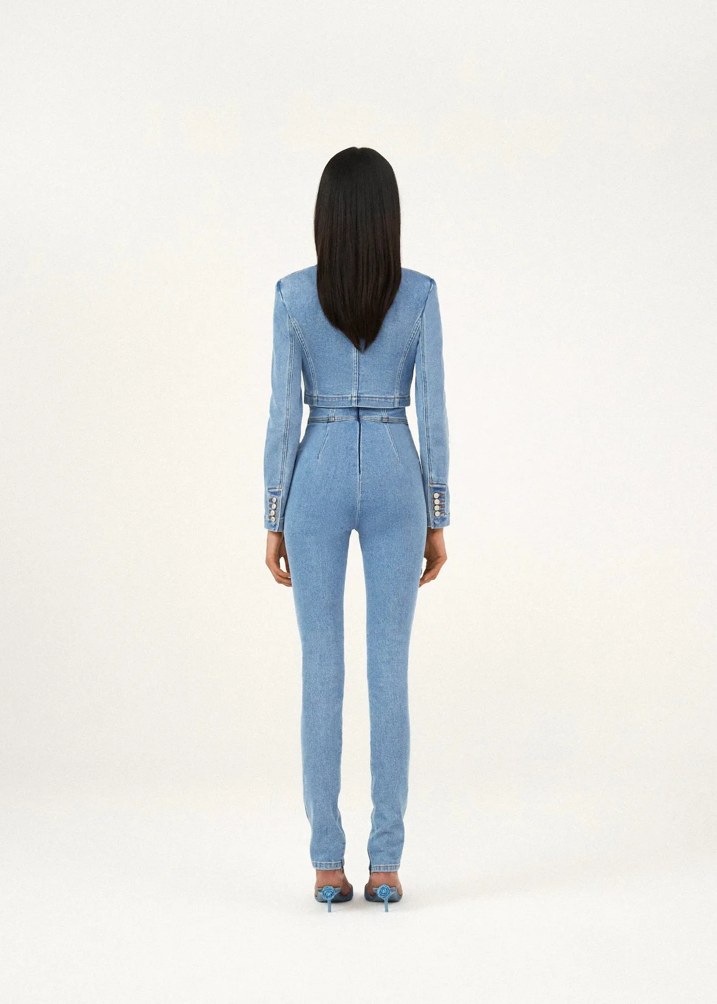 Ultra Cropped Scoop Denim Jacket in Blue