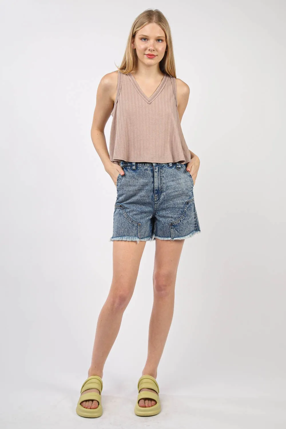 V-Neck Knit Swing Cropped Tank