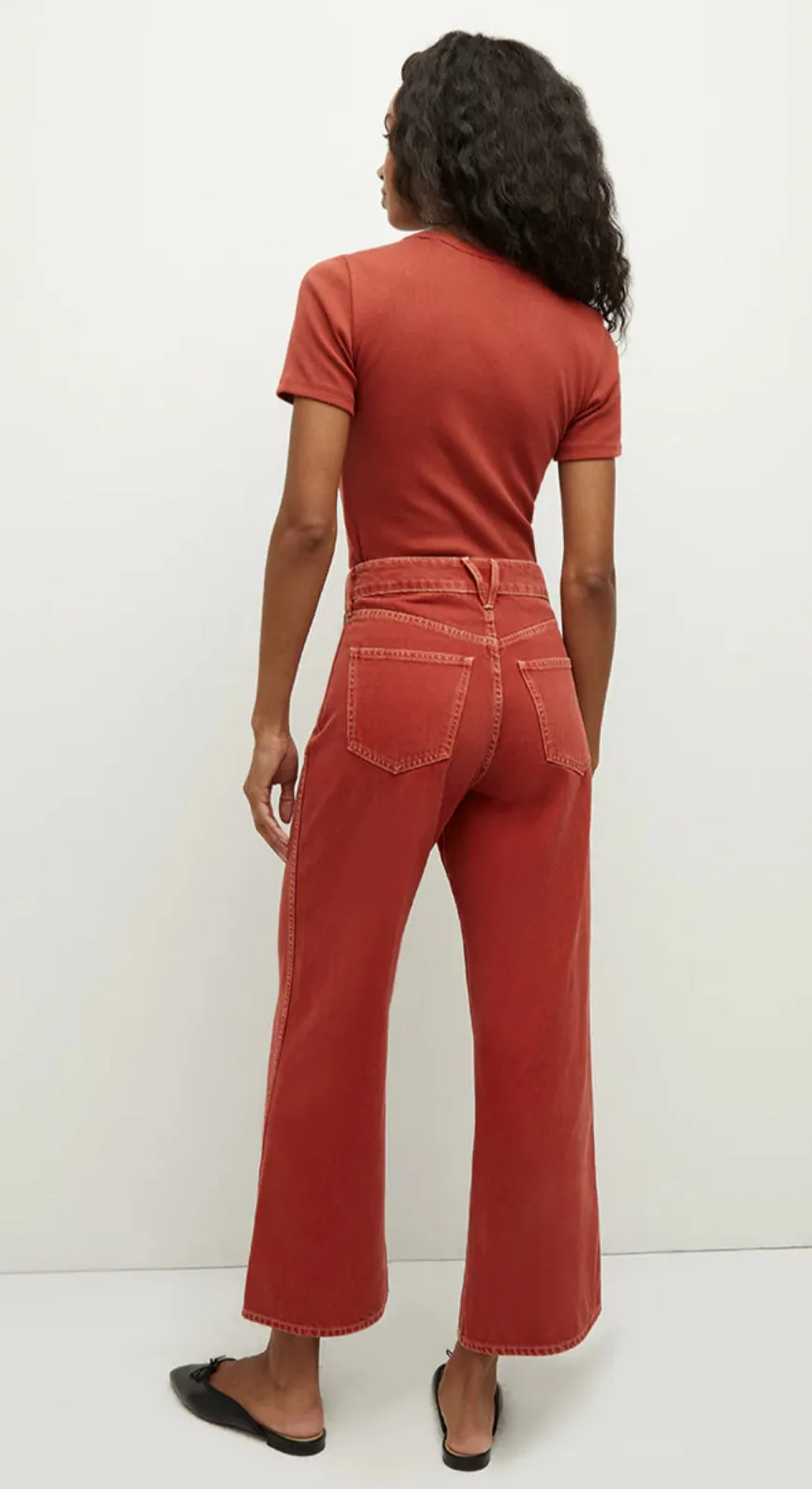 Veronica Beard Taylor Cropped High Rise Wide Leg Brick Red