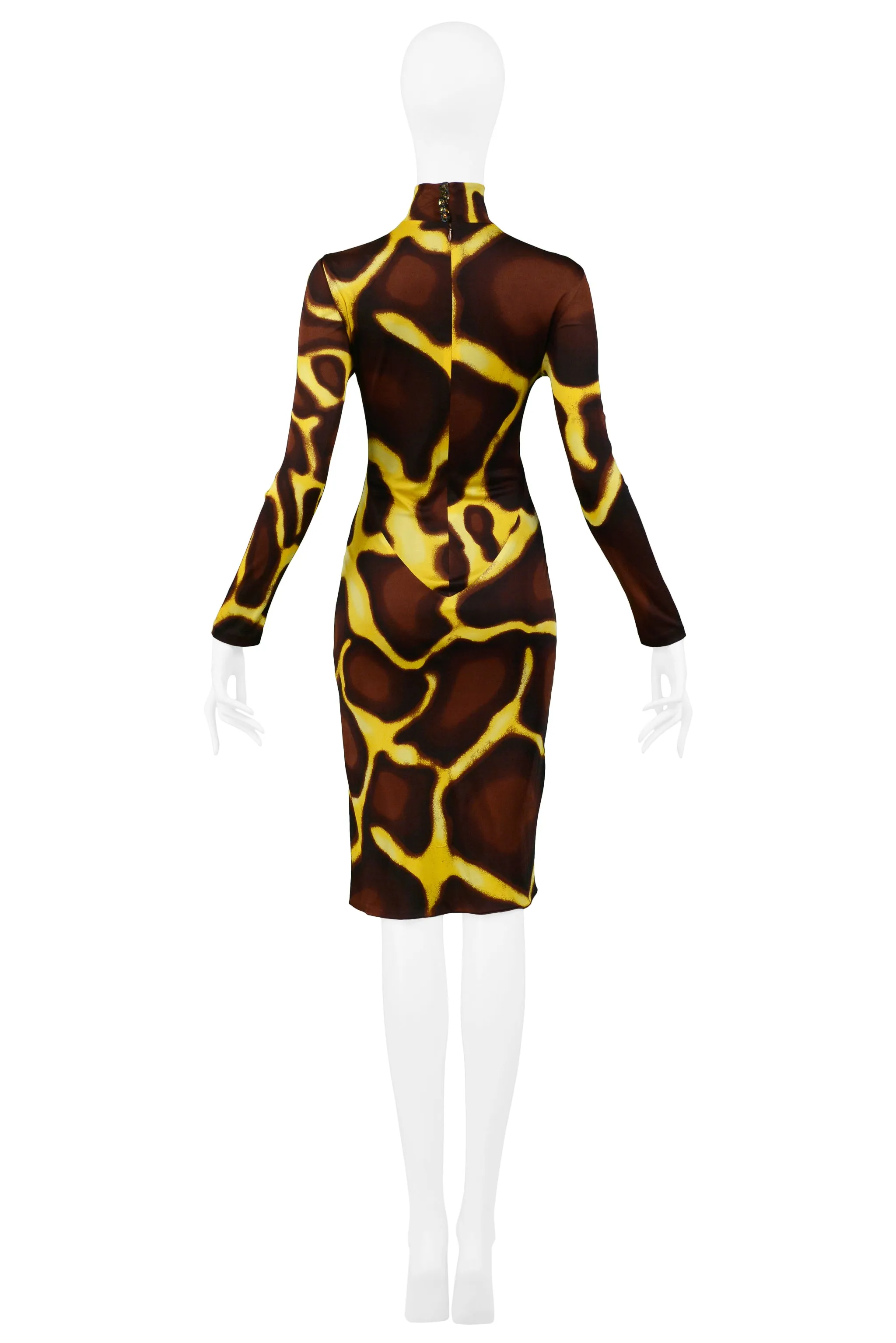 VERSACE YELLOW GIRAFFE PRINT DRESS WITH FUR COLLAR