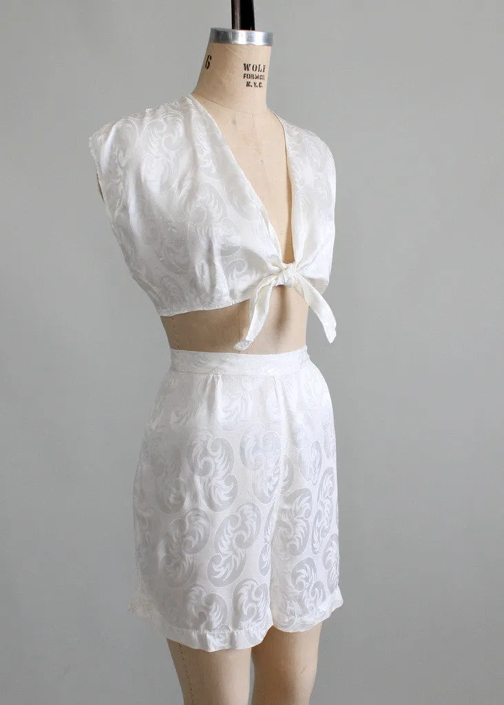 Vintage 1930s Two Piece Silk Lounging Pajamas