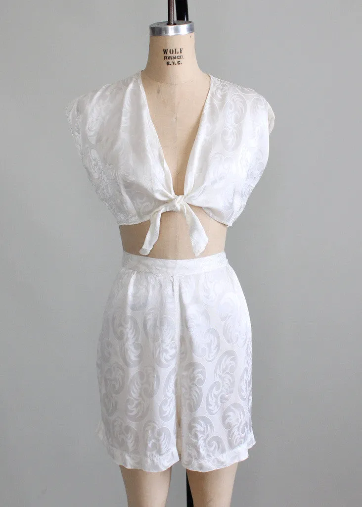 Vintage 1930s Two Piece Silk Lounging Pajamas