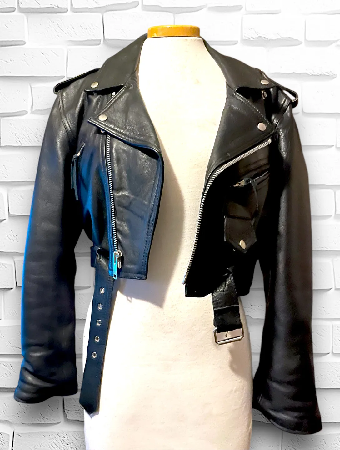 Vintage Black Leather Motorcycle Jacket Heavy Lined