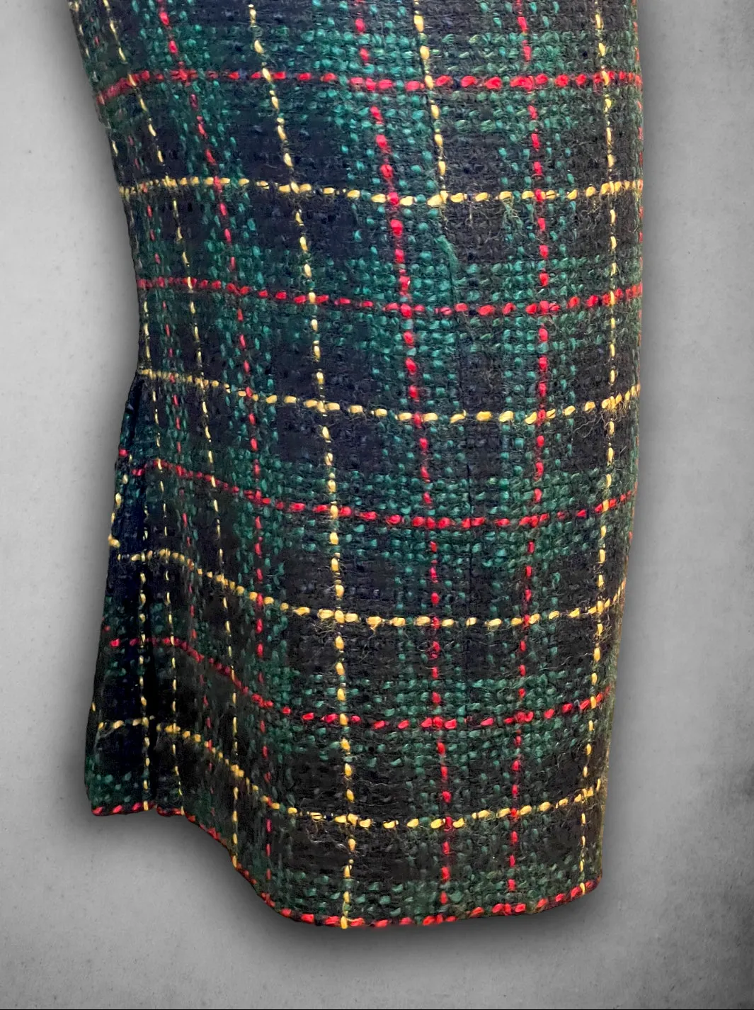 Vintage Green, Red, Yellow & Black Plaid Wool Pencil Skirt