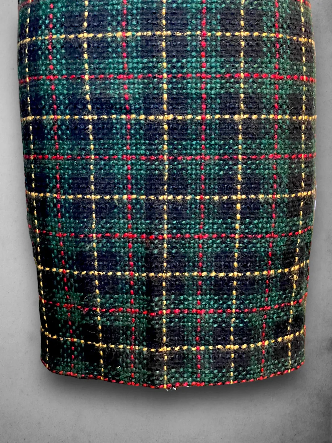 Vintage Green, Red, Yellow & Black Plaid Wool Pencil Skirt